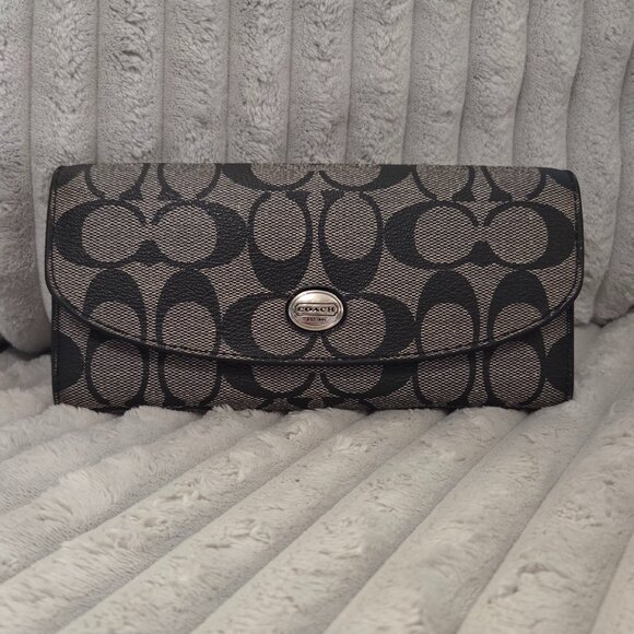 Coach Peyton Slim Envelope Wallet in black and gray signature coated canvas - Picture 1 of 8